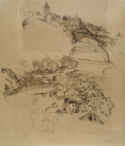 Friburgo, Suiza: Boceto a pluma, julio o agosto - septiembre 1856 de John Ruskin